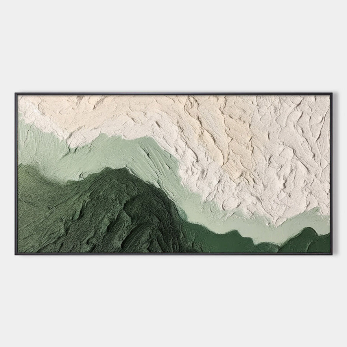 Emerald Dusk hand-painted cream and emerald green textured sunset seascape painting rolled canvas option