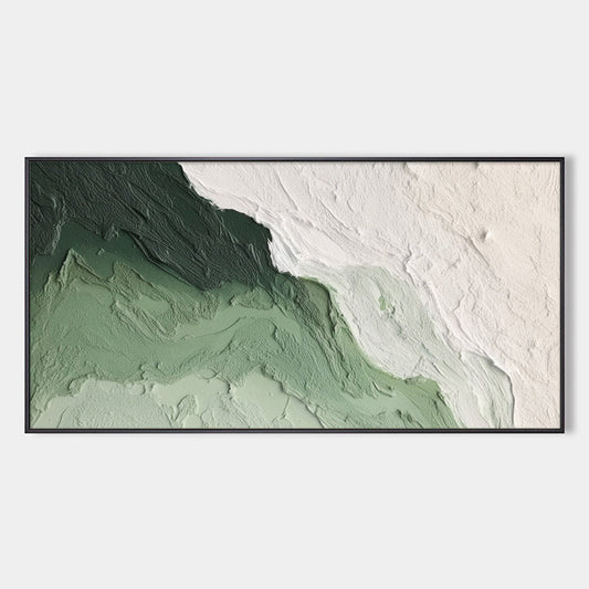 Emerald Flow hand-painted white and emerald green textured coastal abstract painting rolled canvas option