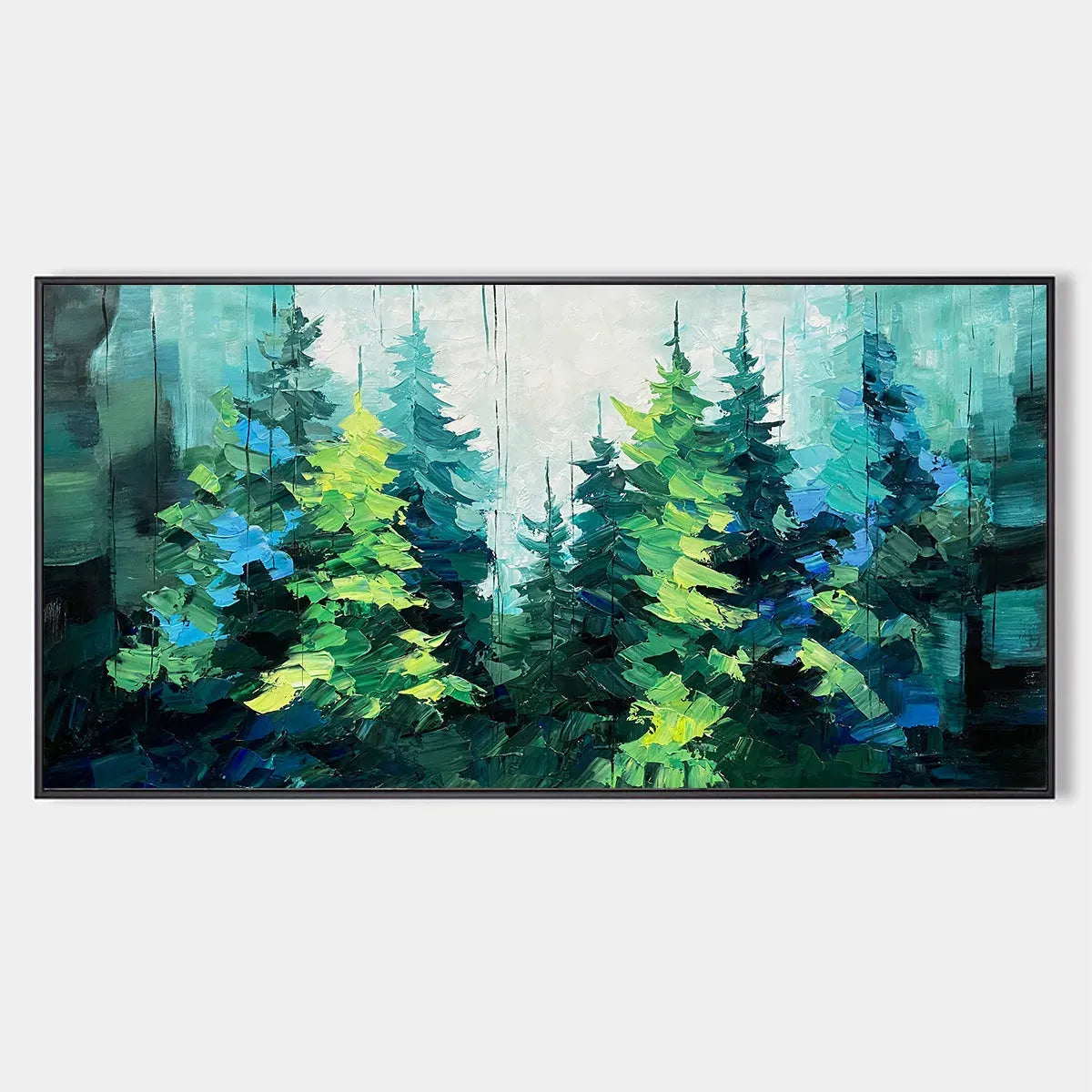 Emerald Forest hand-painted emerald green and ivory textured forest landscape painting rolled canvas option