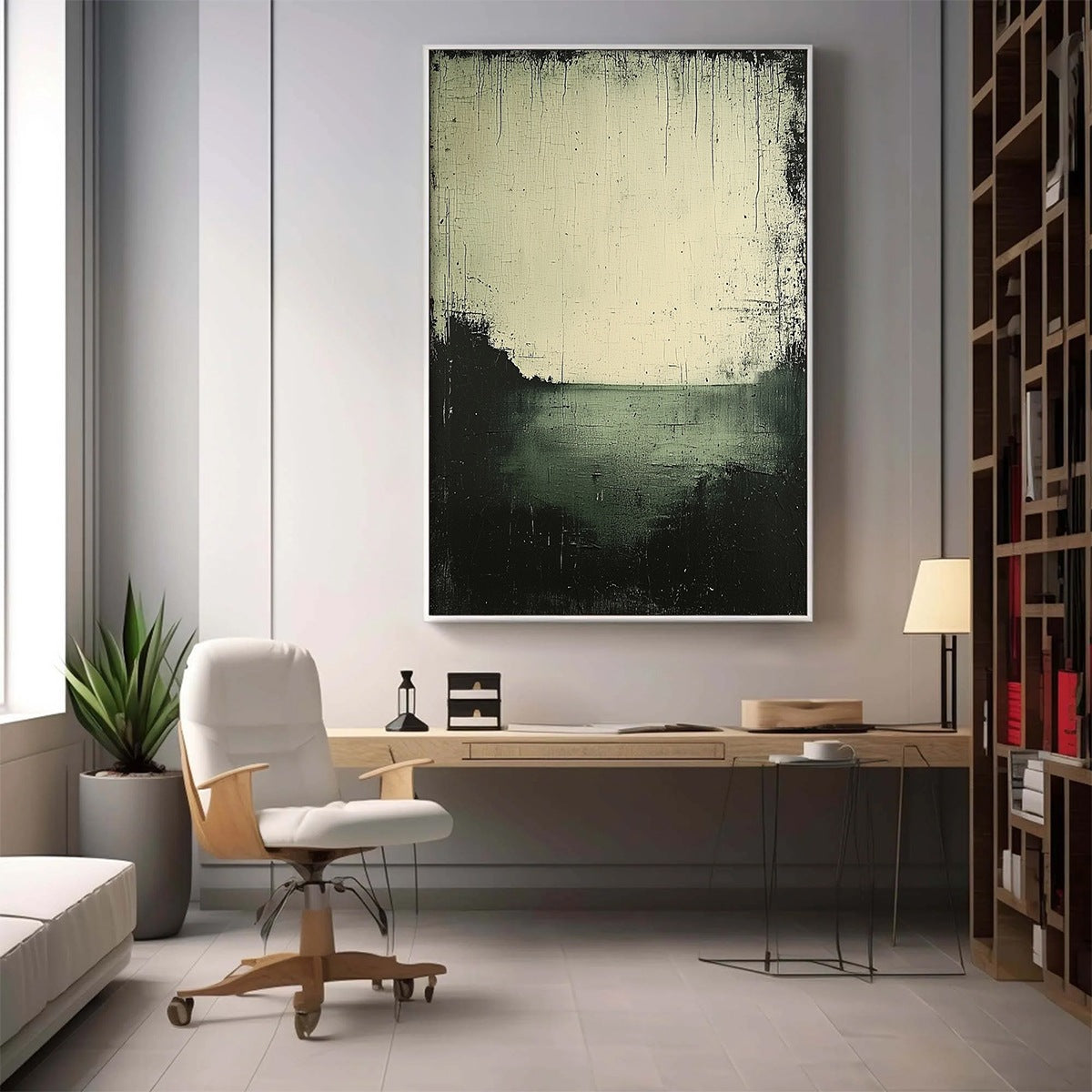 Emerald and Green Wabi-Sabi Seascape Textured Oil Painting – Emerald Mist