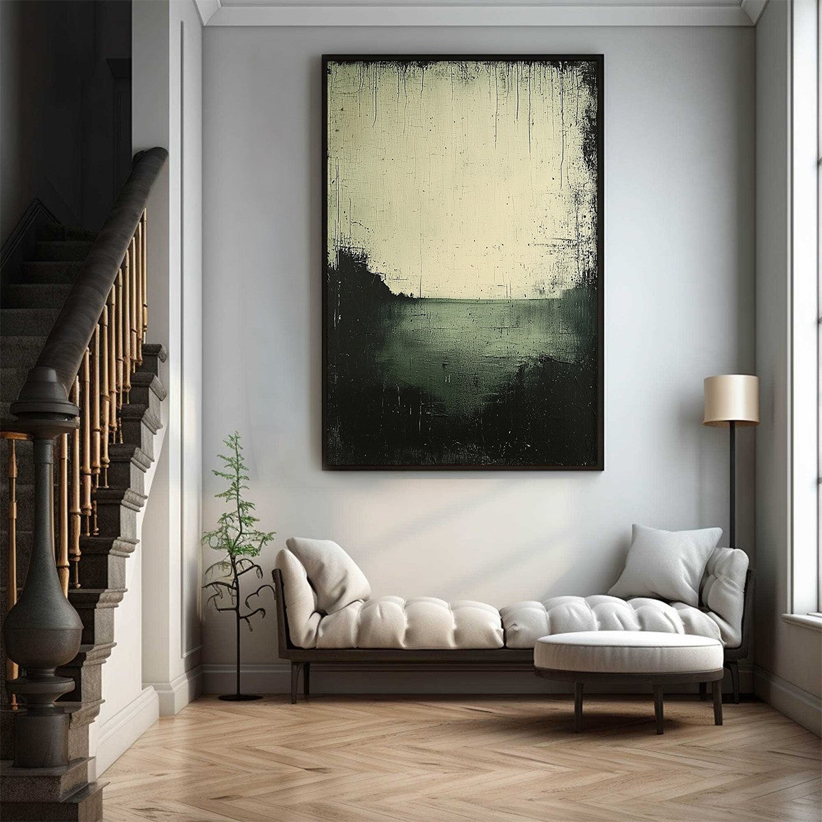 Emerald and Green Wabi-Sabi Seascape Textured Oil Painting – Emerald Mist