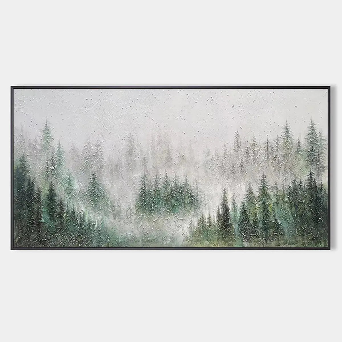 Emerald Mist hand-painted emerald green and ivory textured forest landscape painting rolled canvas option