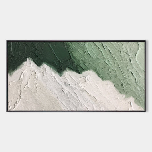 Emerald Peaks hand-painted white and emerald green textured coastal landscape painting rolled canvas option