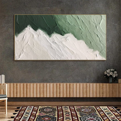 Emerald Peaks hand-painted white and emerald green textured coastal landscape painting rolled canvas option