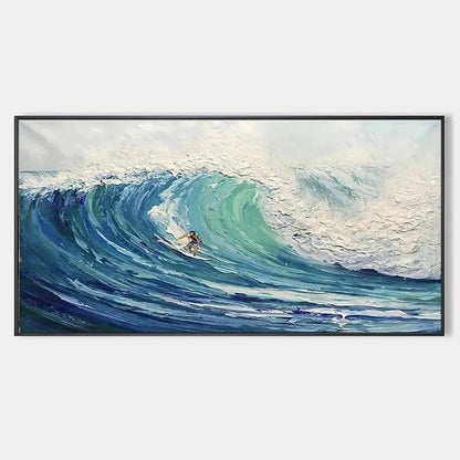 Emerald Surge hand-painted ocean blue and emerald green textured surfer ocean painting rolled canvas option