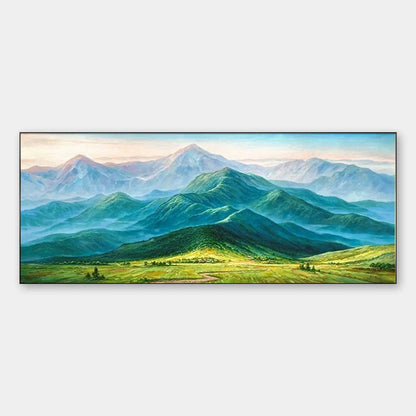 Emerald Valley Vista hand-painted emerald green and ivory textured mountain valley painting rolled canvas option