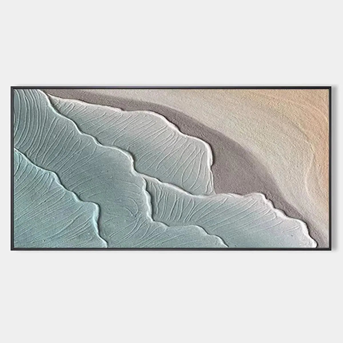 Emerald Waves hand-painted teal and emerald green textured coastal abstract painting rolled canvas option