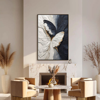 Gold and Black Wabi-Sabi Butterfly Impasto Oil Painting – Emergence
