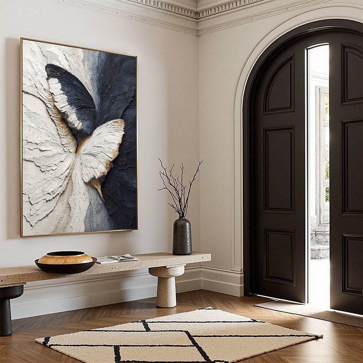 Gold and Black Wabi-Sabi Butterfly Impasto Oil Painting – Emergence