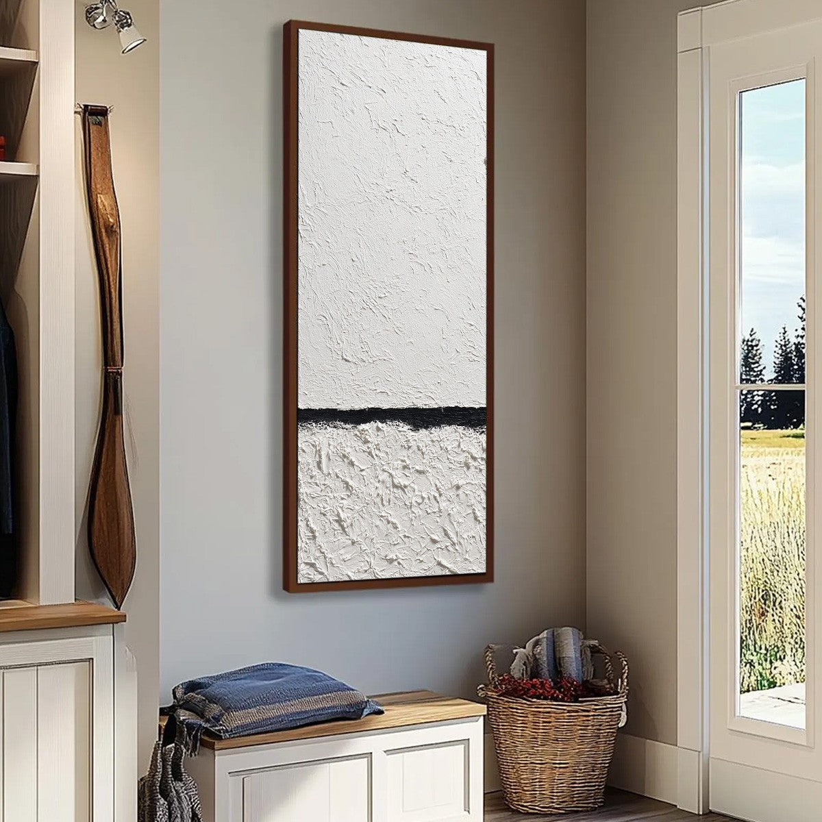 Black and White Wabi-Sabi Abstract Impasto Oil Painting – Equilibrium