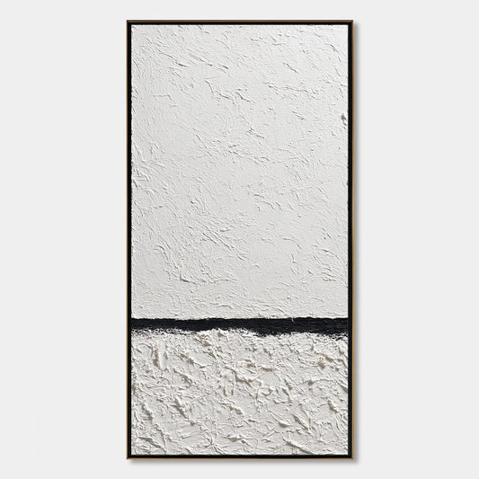 Equilibrium hand-painted white and black textured coastal abstract painting rolled canvas option