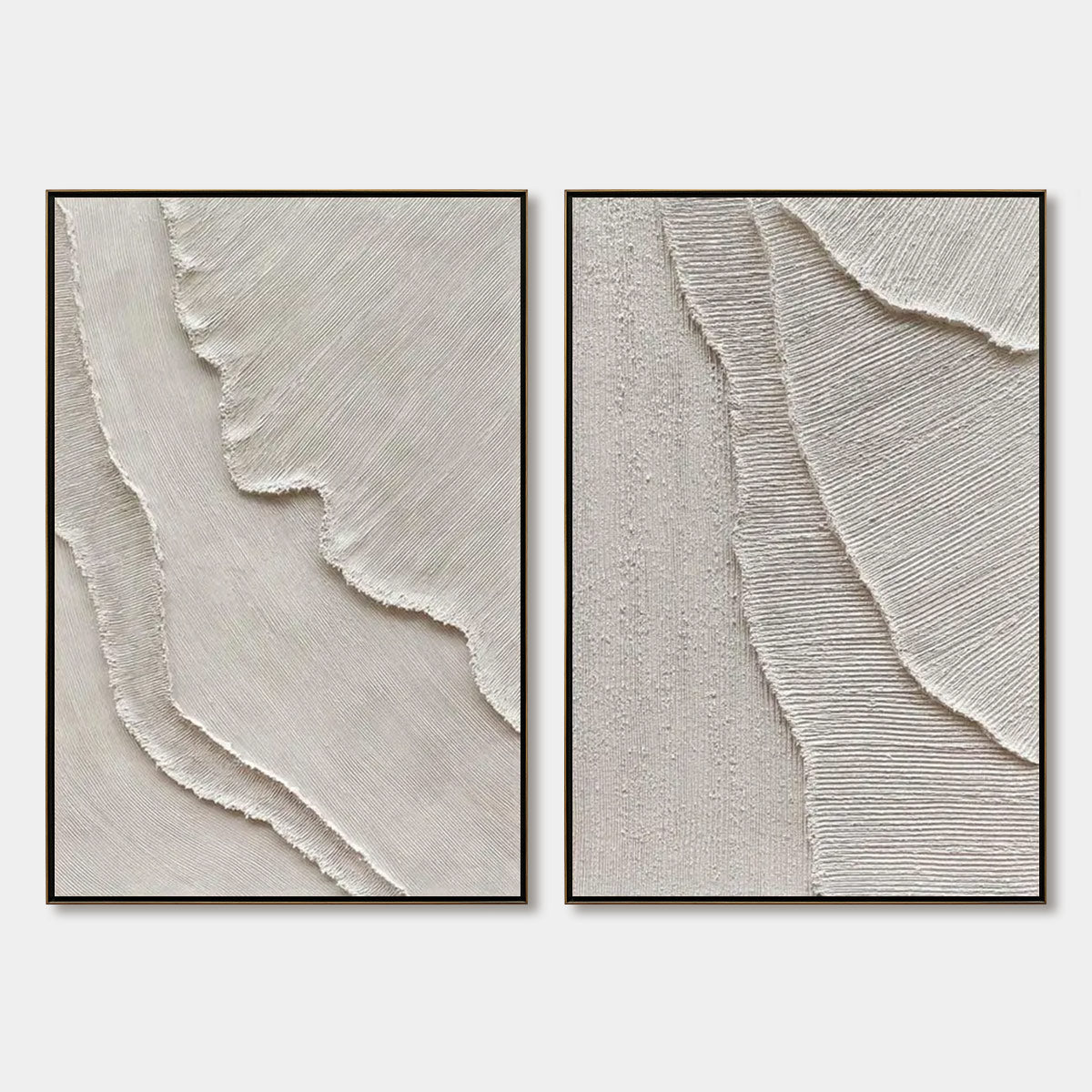 Etched In Stone hand-painted white and soft beige textured ocean wave painting rolled canvas option