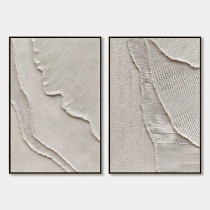 Etched In Stone hand-painted white and soft beige textured ocean wave painting rolled canvas option