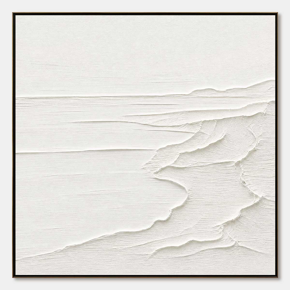 Eternal Shore hand-painted white and soft beige textured ocean wave painting rolled canvas option