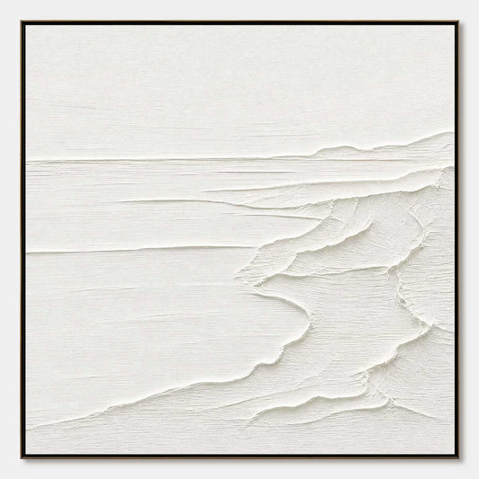 Eternal Shore hand-painted white and soft beige textured ocean wave painting rolled canvas option