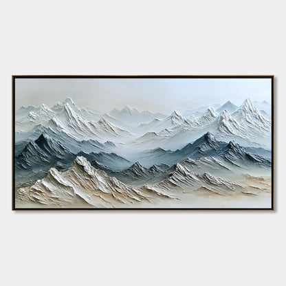 Eternal Summits hand-painted slate blue, ivory and soft grey textured mountain lake painting rolled canvas option