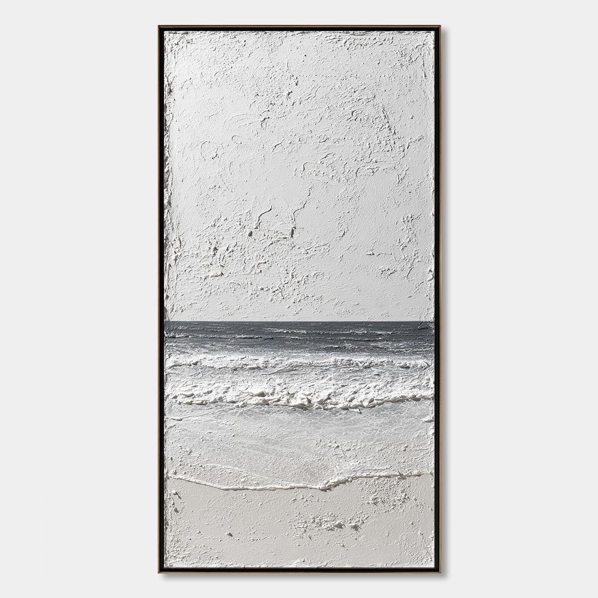 Eternal Shore hand-painted white and soft grey textured coastal abstract painting rolled canvas option