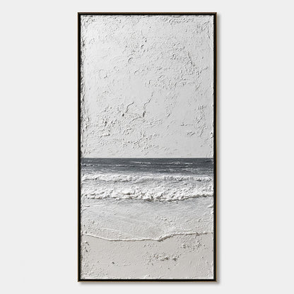 Eternal Shore hand-painted white and soft grey textured coastal abstract painting rolled canvas option