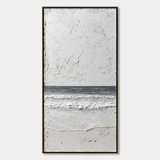 Eternal Shore hand-painted white and soft grey textured coastal abstract painting rolled canvas option