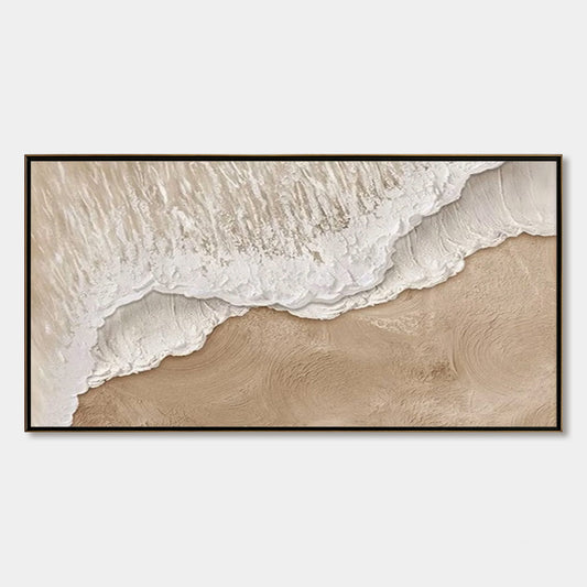 Eternal Tide hand-painted white, beige and sand textured ocean wave painting rolled canvas option