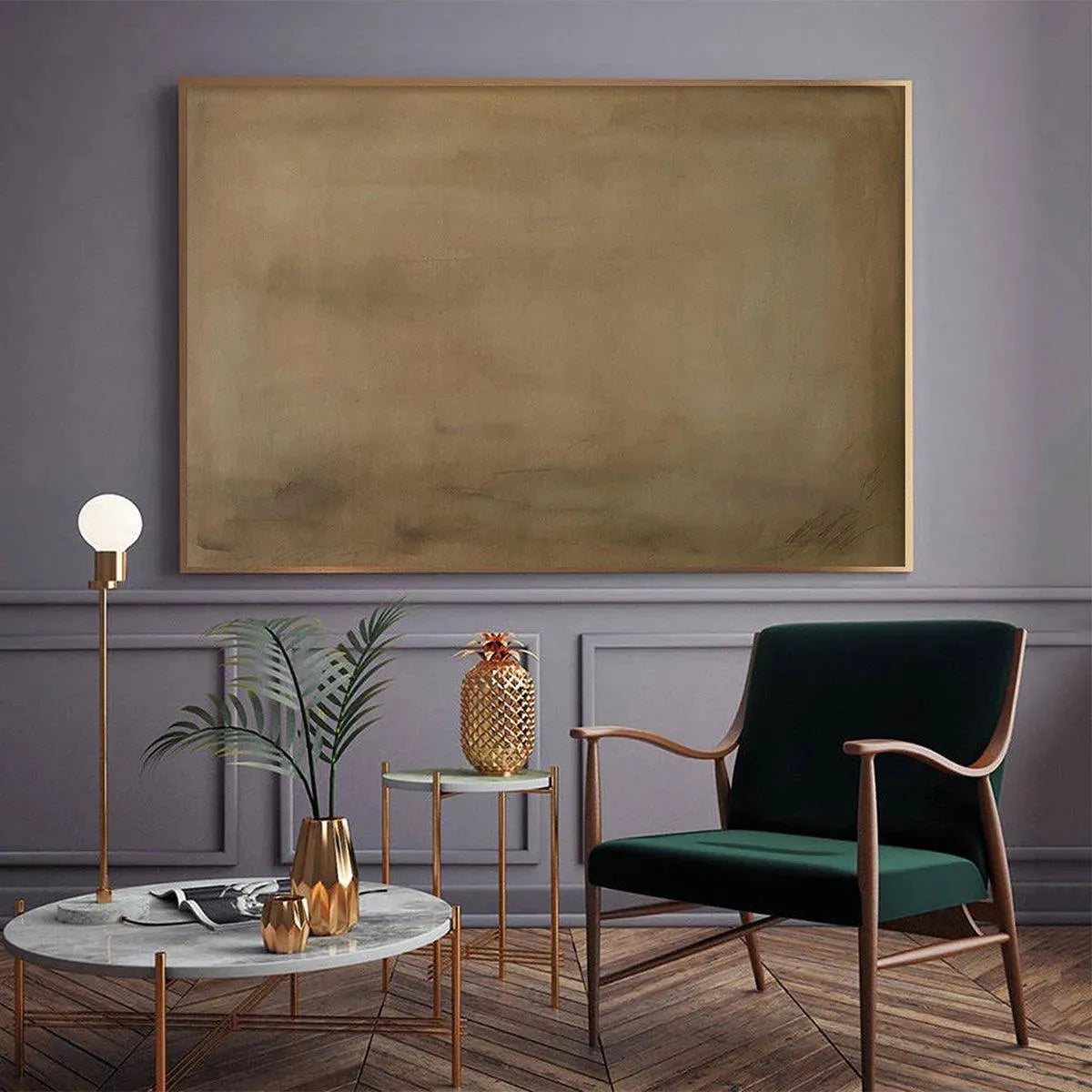 Brown Wabi-Sabi Landscape Oil Painting – Earthy Minimalist Landscape