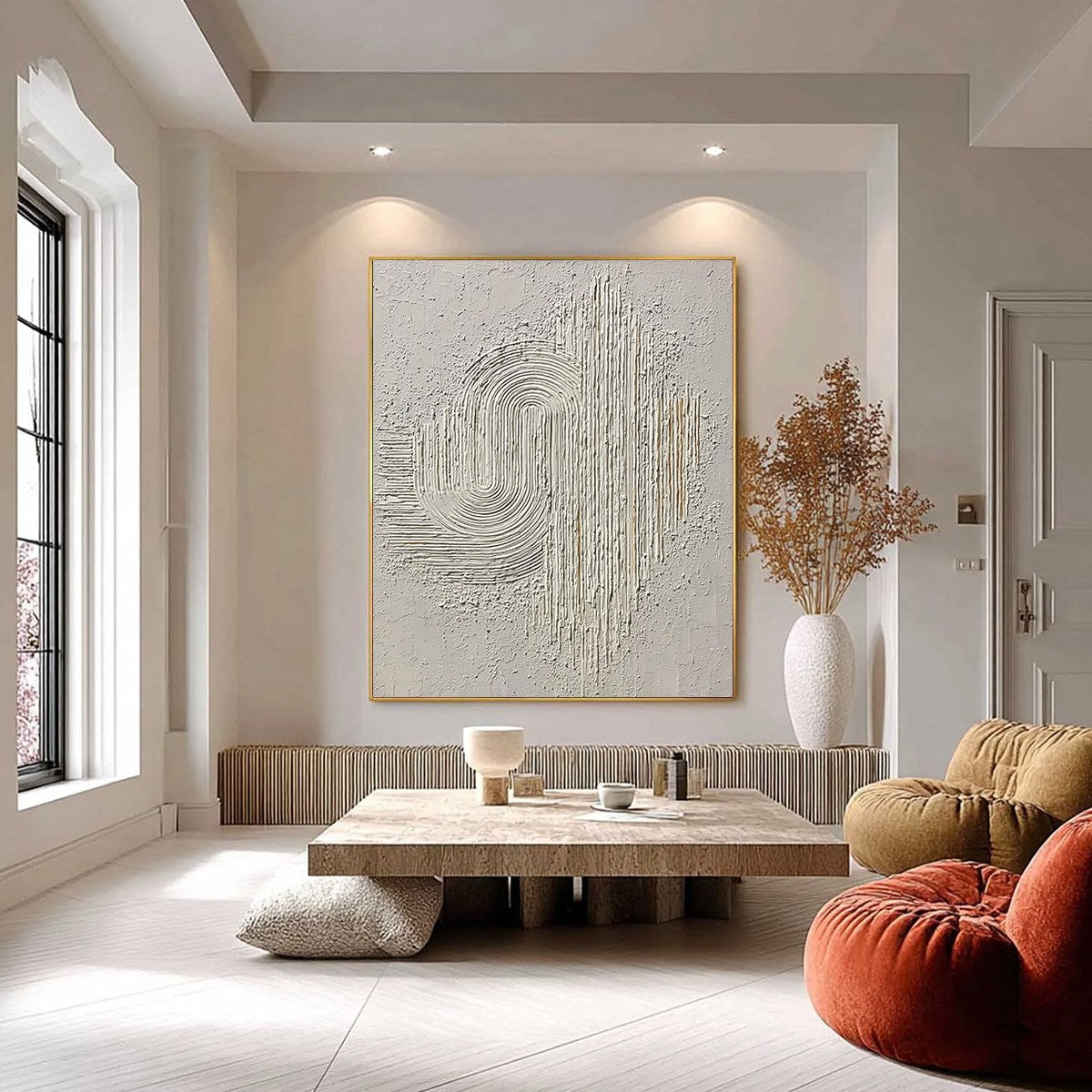 White Wabi-Sabi Abstract Textured Oil Painting – Echoes in Silence