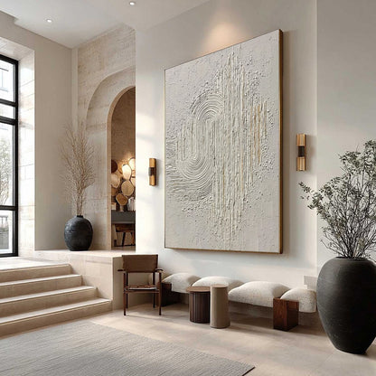 White Wabi-Sabi Abstract Textured Oil Painting – Echoes in Silence