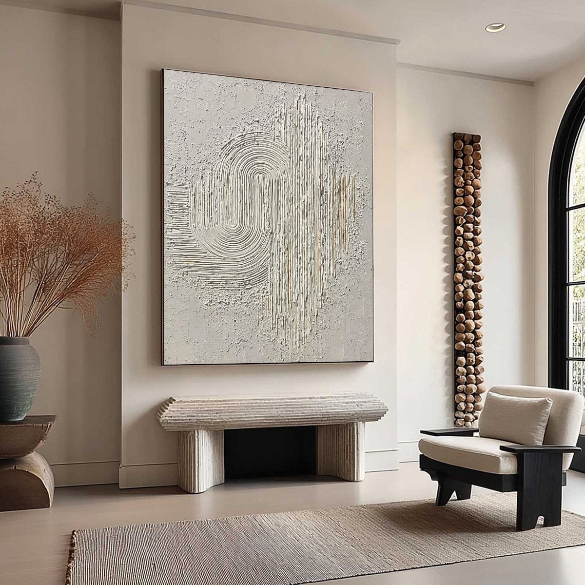 White Wabi-Sabi Abstract Textured Oil Painting – Echoes in Silence