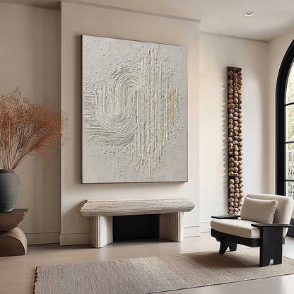 White Wabi-Sabi Abstract Textured Oil Painting – Echoes in Silence