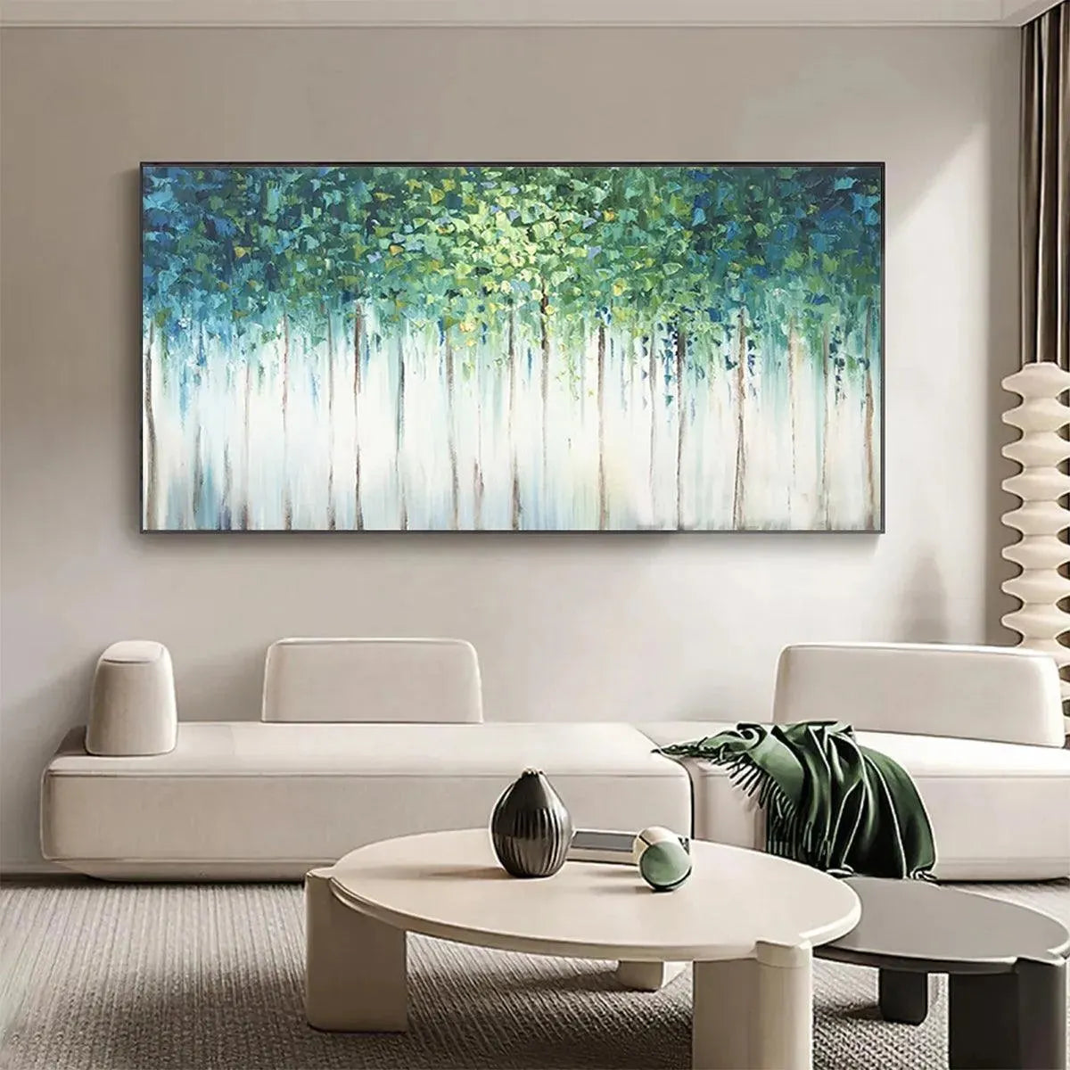 Blue and Emerald Abstract Forest Painting – Emerald Forest