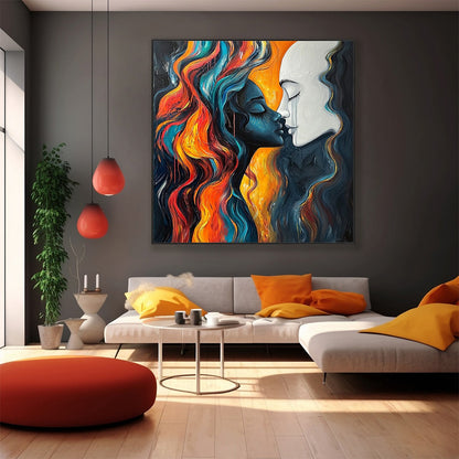 Figurative Couple Oil Painting – Eternal Embrace