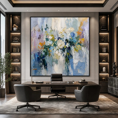 Yellow Abstract Floral Impasto Oil Painting – Ethereal Bloom