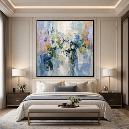 Yellow Abstract Floral Impasto Oil Painting – Ethereal Bloom