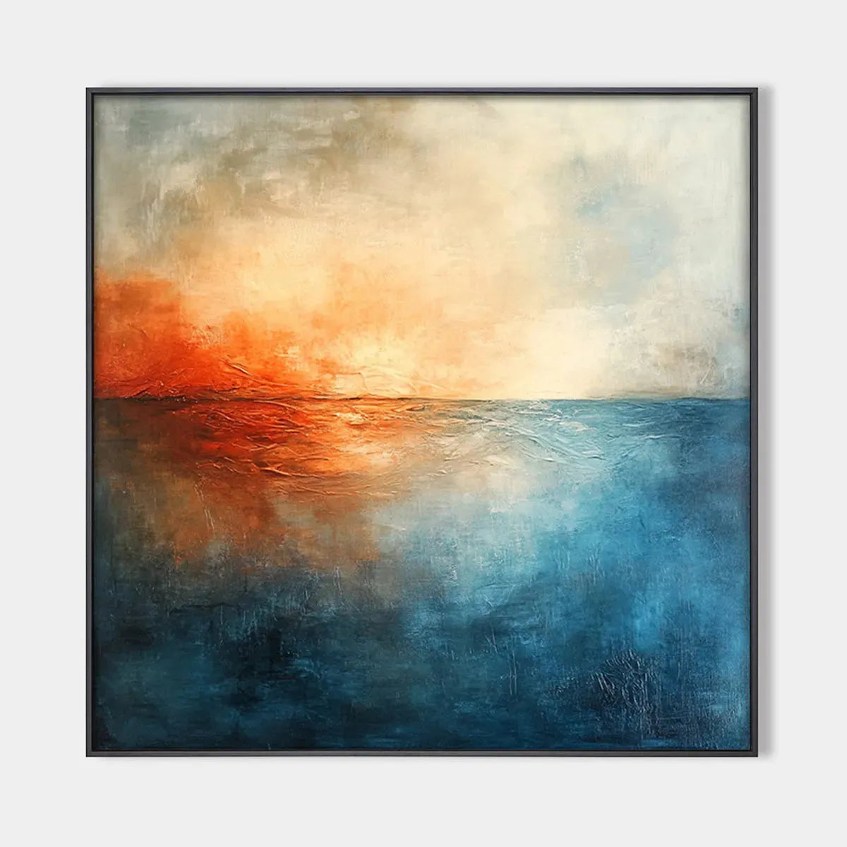 Fiery Embrace hand-painted beige and ivory textured sunset seascape painting rolled canvas option