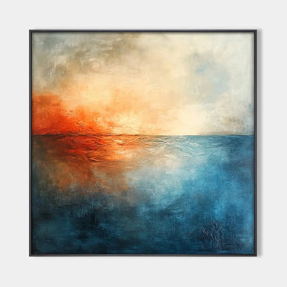 Fiery Embrace hand-painted beige and ivory textured sunset seascape painting rolled canvas option