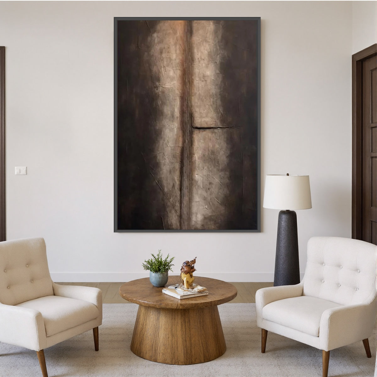 Black and Beige Wabi-Sabi Abstract Textured Oil Painting – Fissure