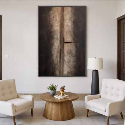 Black and Beige Wabi-Sabi Abstract Textured Oil Painting – Fissure