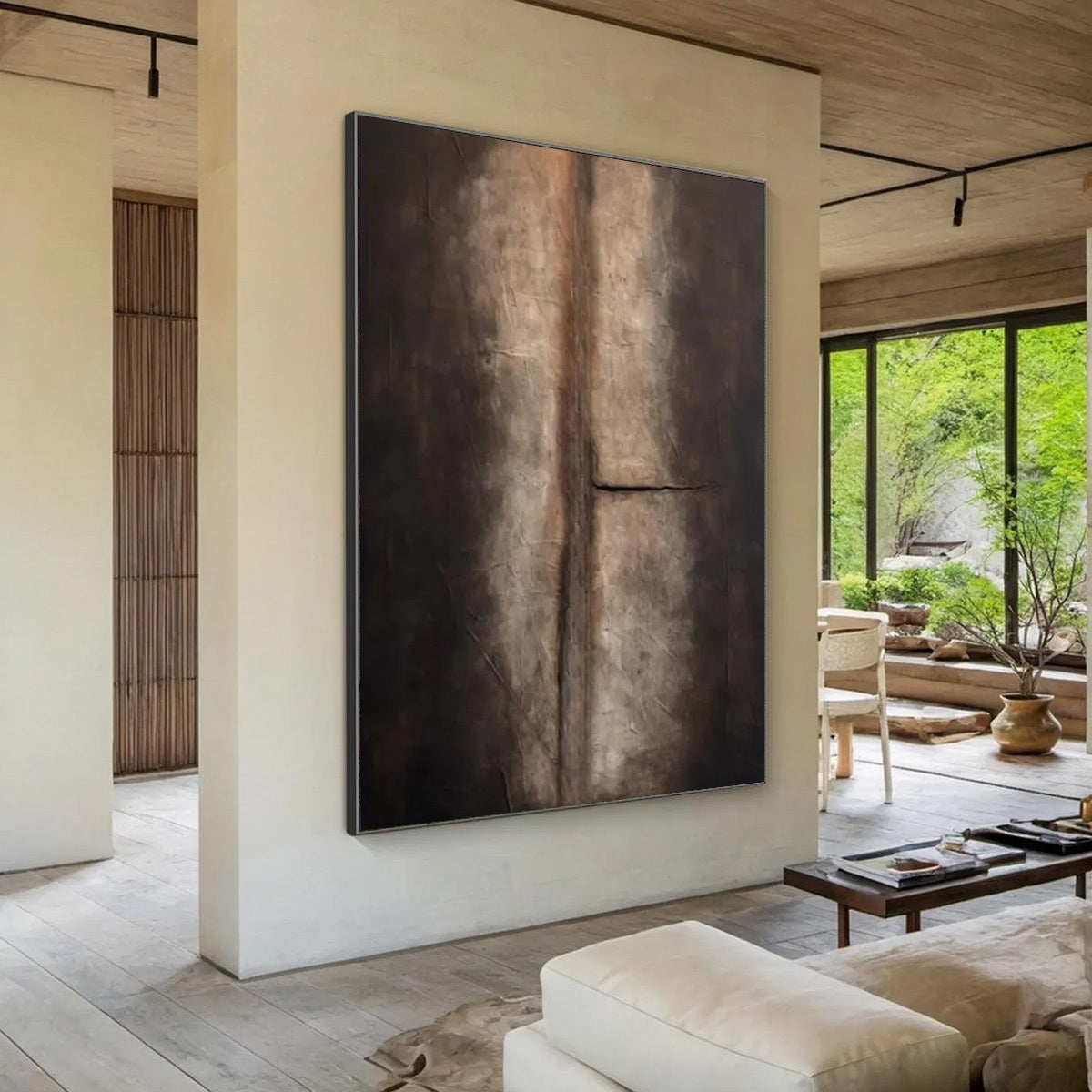Black and Beige Wabi-Sabi Abstract Textured Oil Painting – Fissure