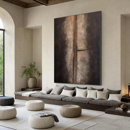 Black and Beige Wabi-Sabi Abstract Textured Oil Painting – Fissure