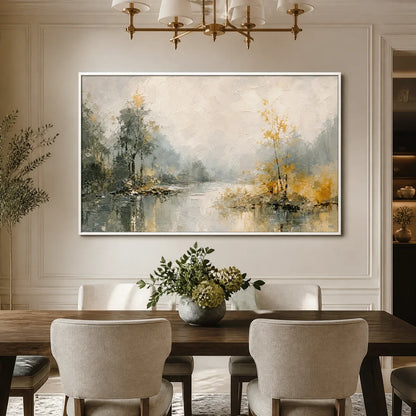 Forest Veil hand-painted gold and ivory textured forest landscape painting