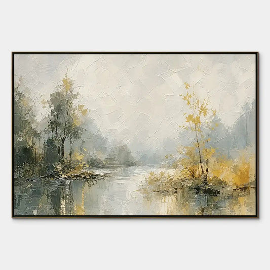 Forest Veil hand-painted gold and ivory textured forest landscape painting