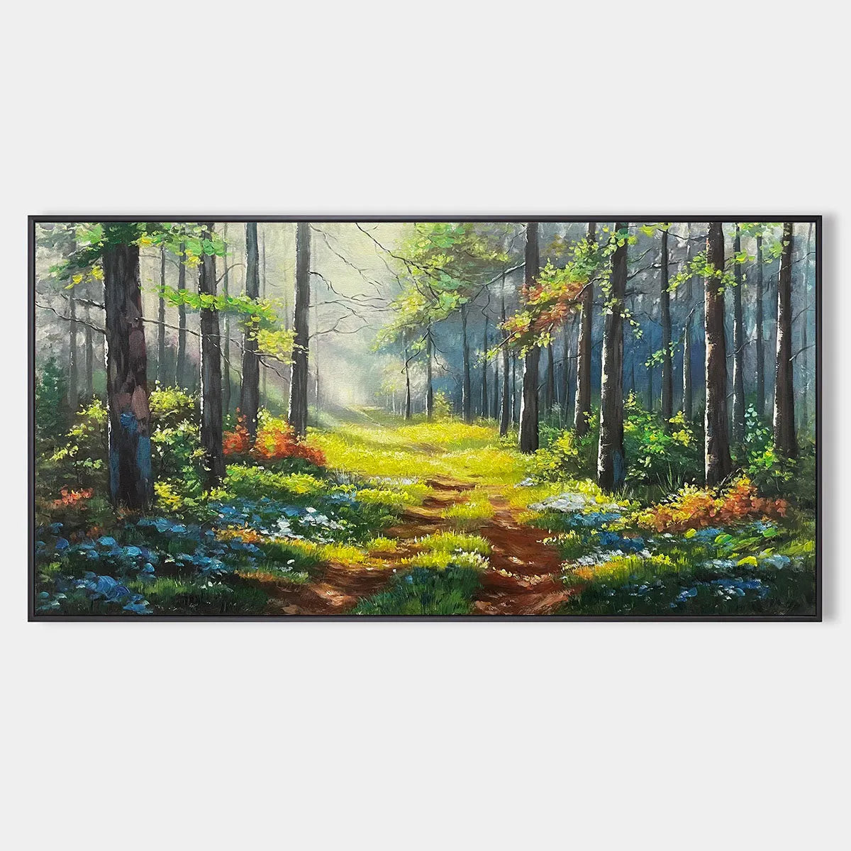 Forest Path hand-painted green and ivory textured forest path painting rolled canvas option