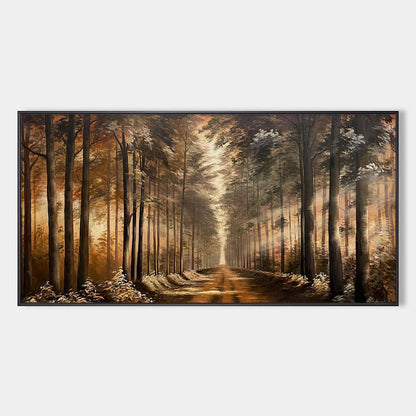 Forest Path hand-painted forest green, soft grey and warm earth tones textured forest path painting rolled canvas option