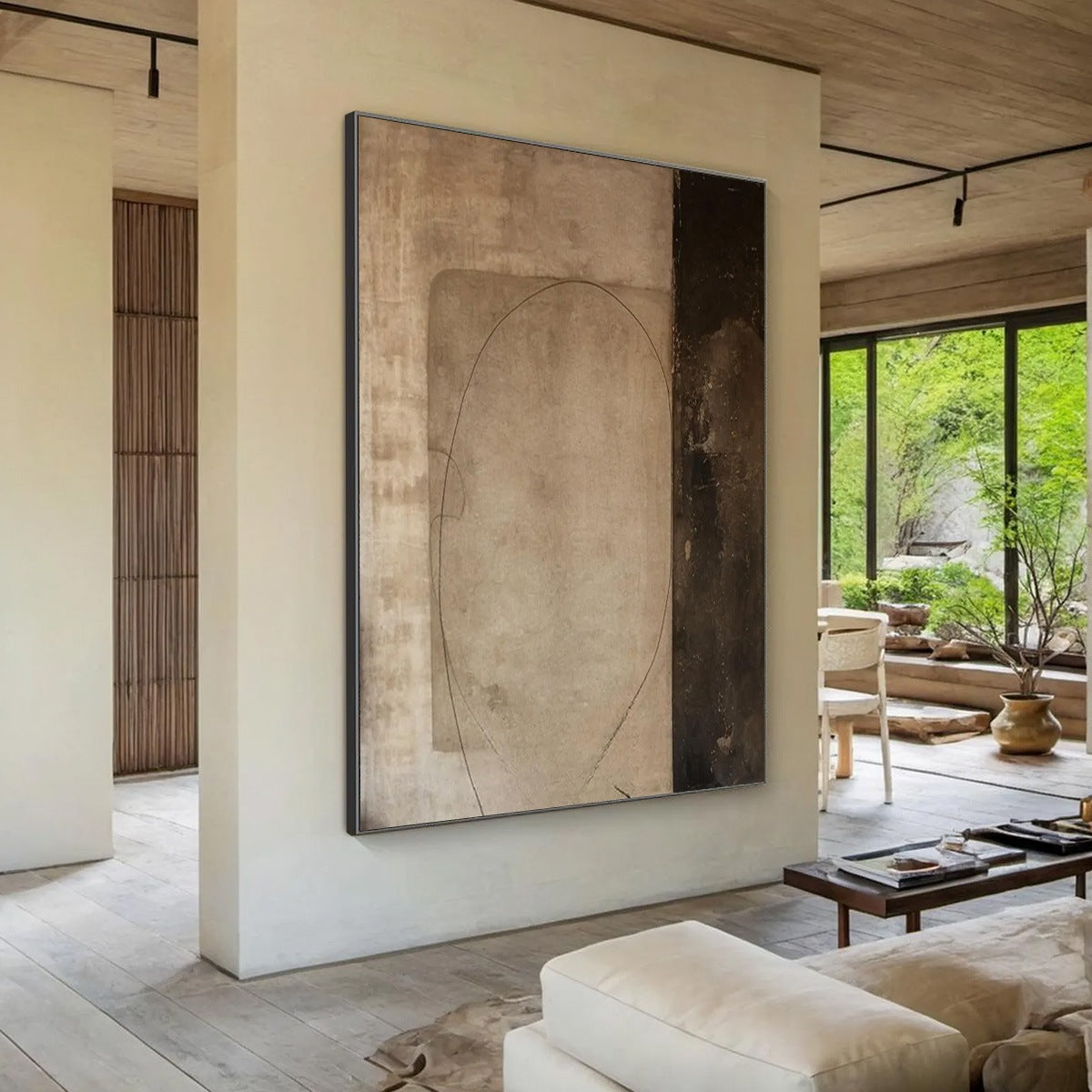 Beige and Brown Wabi-Sabi Abstract Textured Oil Painting – Fragmented Memory