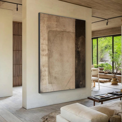 Beige and Brown Wabi-Sabi Abstract Textured Oil Painting – Fragmented Memory