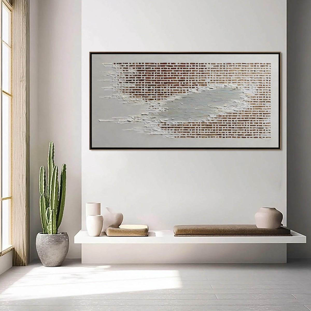 White and Beige Wabi-Sabi Architecture Impasto Oil Painting – Fragments Of Time