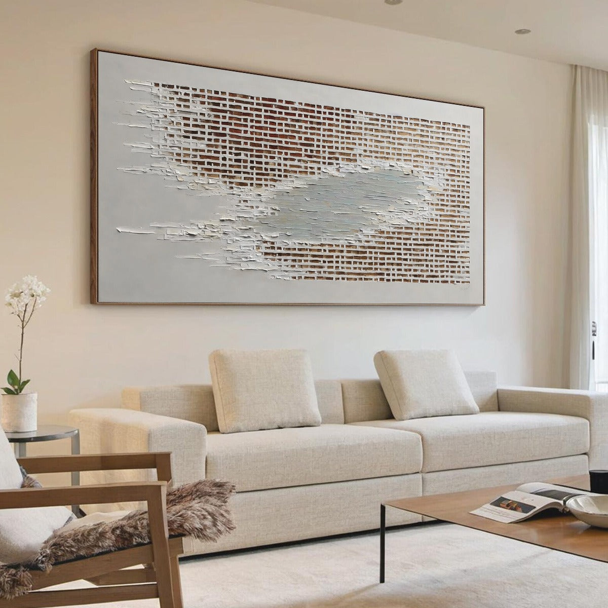 White and Beige Wabi-Sabi Architecture Impasto Oil Painting – Fragments Of Time