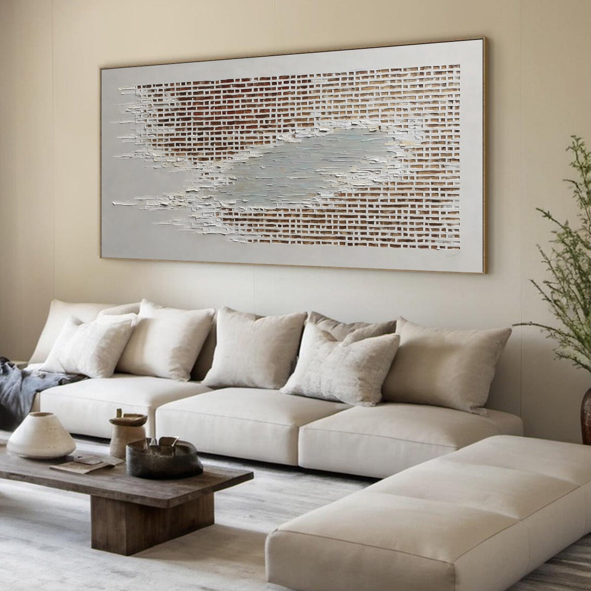 White and Beige Wabi-Sabi Architecture Impasto Oil Painting – Fragments Of Time