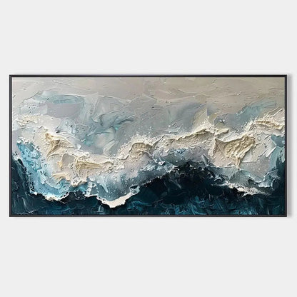 Frozen Motion hand-painted white and teal textured coastal abstract painting rolled canvas option