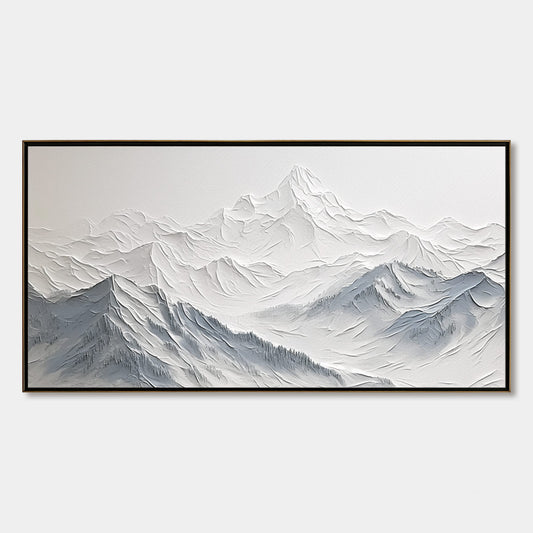Frozen Peaks hand-painted white and soft grey textured abstract mountain painting rolled canvas option